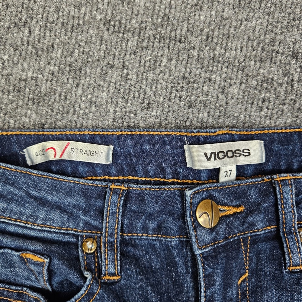 Vigoss Essential‎ Ace Straight Jeans Women's 27 Denim Mid Rise Dark Wash Stretch - Picture 2 of 10